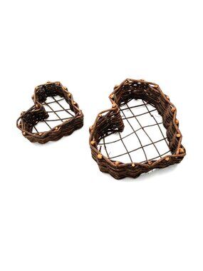 Rustic Heart-Shaped Wicker Baskets Set Farmhouse Wedding Decor Floral Gift Bask